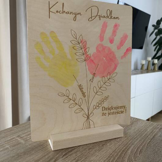 Tabliczka bukiet kwiatów z odbiciem dłoni Dla Babci / Dla Dziadka
