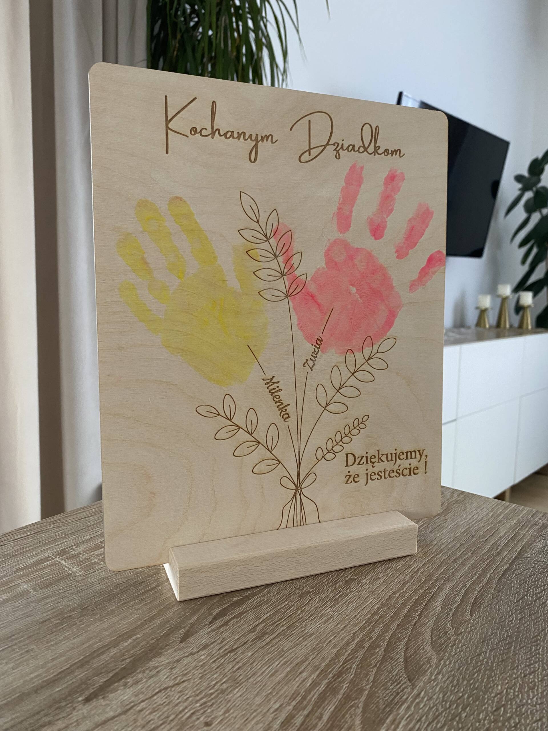 Tabliczka bukiet kwiatów z odbiciem dłoni Dla Babci / Dla Dziadka