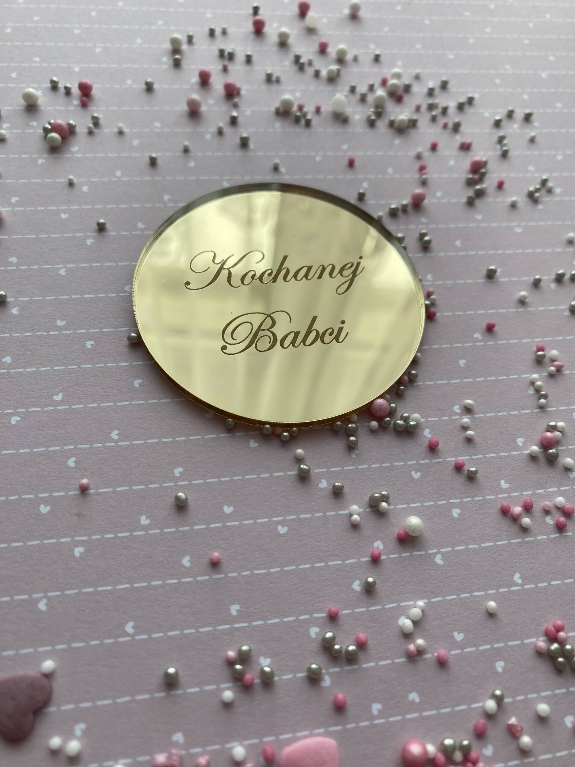 Dekor na tort na Dzień Babci i Dziadka – złota pleksi lustrzana 6 cm - obrazek 3