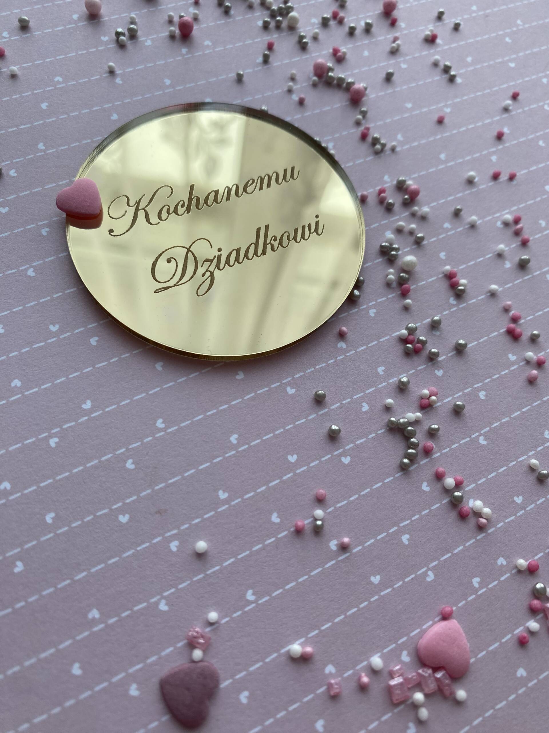 Dekor na tort na Dzień Babci i Dziadka – złota pleksi lustrzana 6 cm - obrazek 5