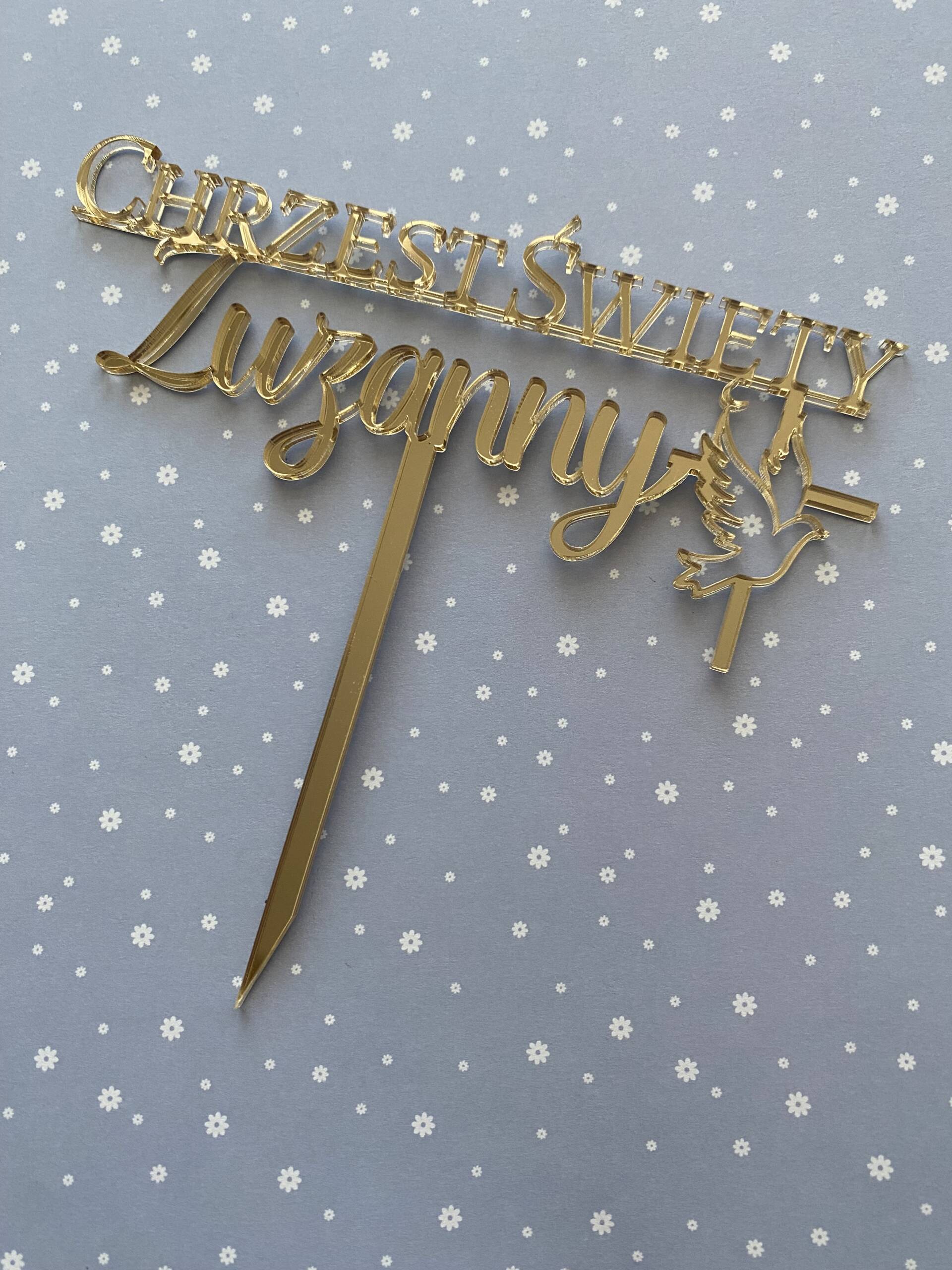 topper na Chrzest Święty z gołąbkiem i imieniem - obrazek 2