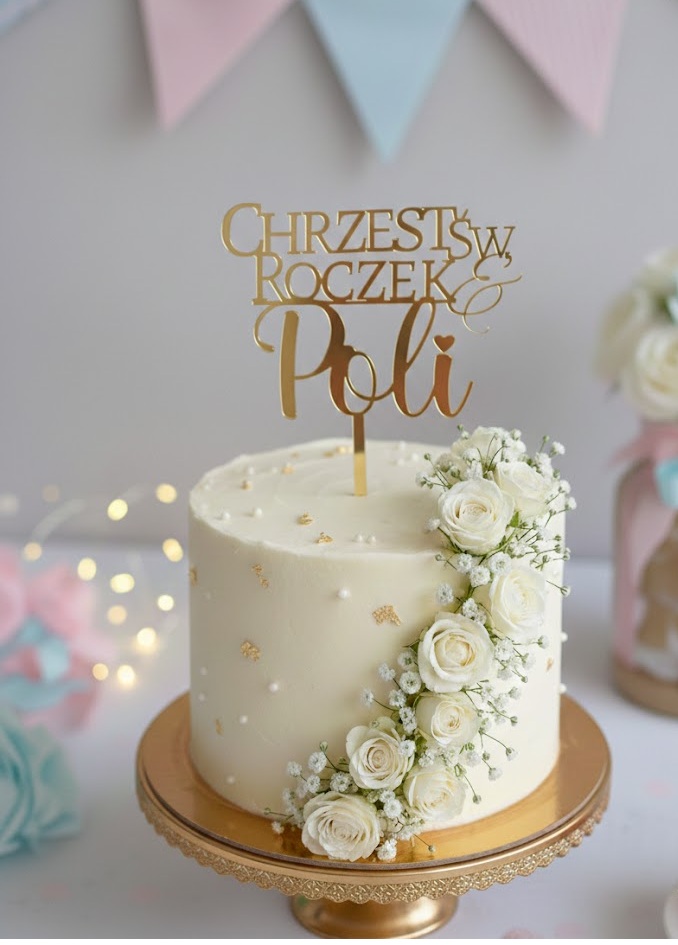 Topper 2w1 roczek+chrzest z imieniem