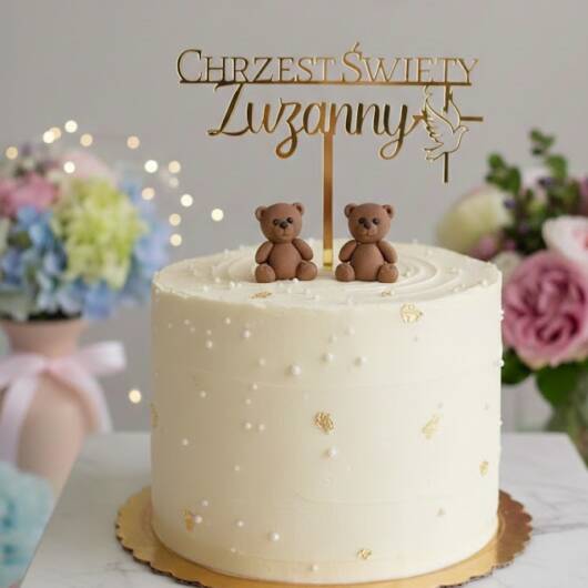 topper na Chrzest Święty z gołąbkiem i imieniem