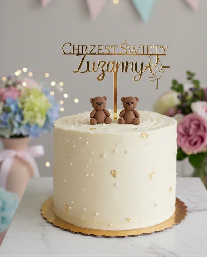 topper na Chrzest Święty z gołąbkiem i imieniem